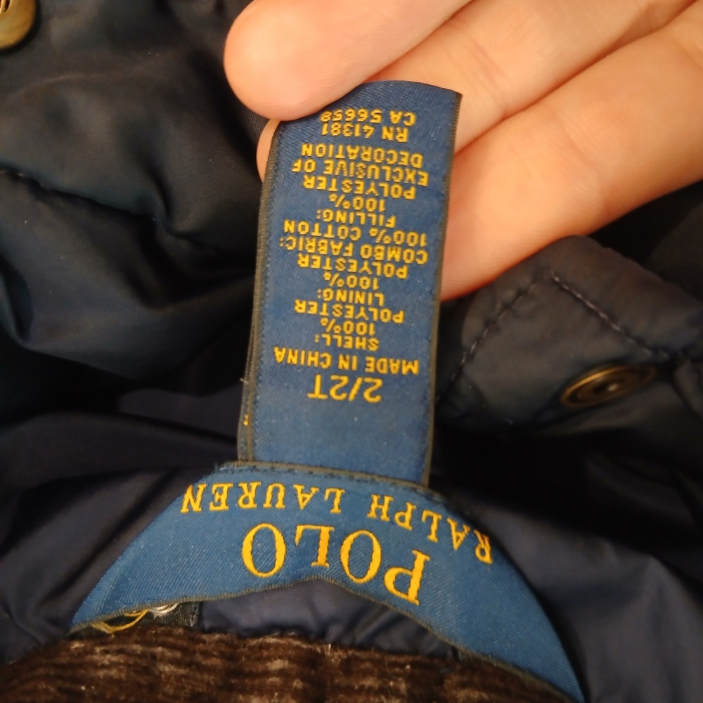 Polo Ralph Lauren Quilted Jacket Boys 2T Blue Corduroy Collar Preppy Equestrian - Picture 6 of 9
